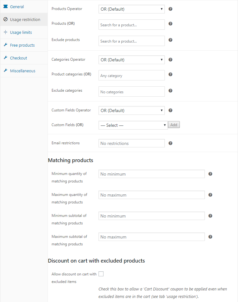 Usage restriction-tab
